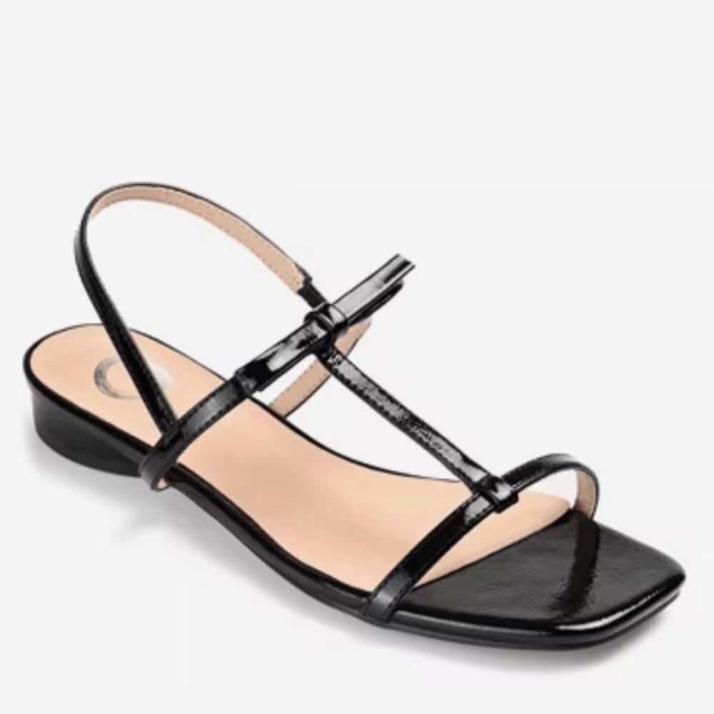 Journee Collection Glossy Black Sandals